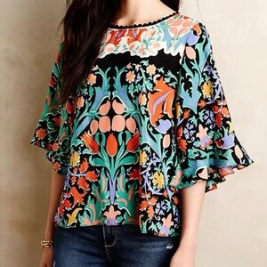 ⭐️ Anthro Maeve Multicolor Silk Floral Blouse
